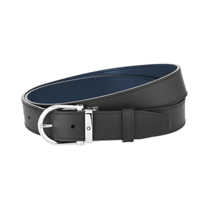 Catarama în formă de potcoavă negru/albastru Curea din piele reversibilă de 35 mm Catarama în formă de potcoavă negru/albastru Curea din piele reversibilă de 35 mm