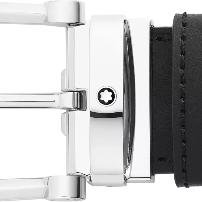 Catarama în formă de potcoavă negru/albastru Curea din piele reversibilă de 35 mm Catarama în formă de potcoavă negru/albastru Curea din piele reversibilă de 35 mm