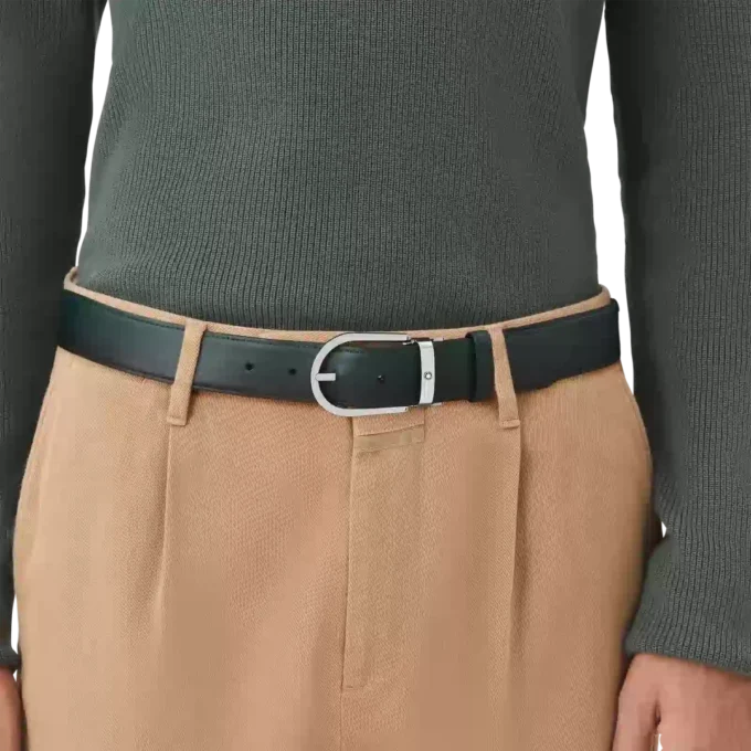 Curea din piele de 35 mm cu cataramă în formă de potcoavă, verde britanic sfumato Curea din piele de 35 mm cu cataramă în formă de potcoavă, verde britanic sfumato