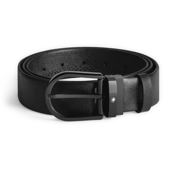 Curea din piele neagră de 35 mm cu cataramă în formă de potcoavă Curea din piele neagră de 35 mm cu cataramă în formă de potcoavă