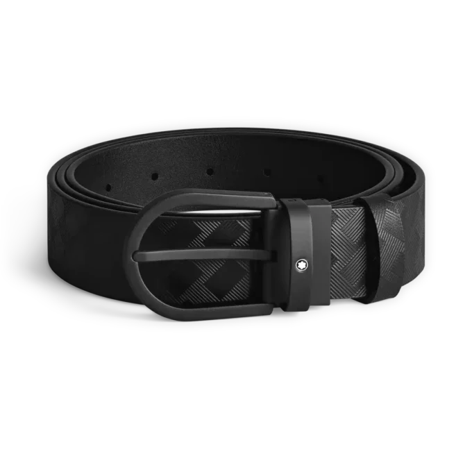 Curea din piele neagră de 35 mm cu cataramă în formă de potcoavă Curea din piele neagră de 35 mm cu cataramă în formă de potcoavă
