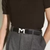 Curea din piele reversibilă cu cataramă M neagră de 35 mm Curea din piele reversibilă cu cataramă M neagră de 35 mm