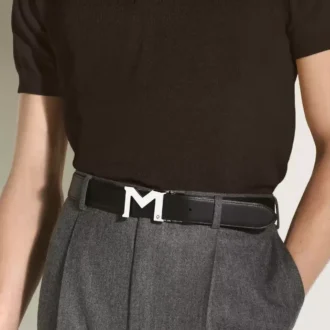 Curea din piele reversibilă cu cataramă M neagră de 35 mm