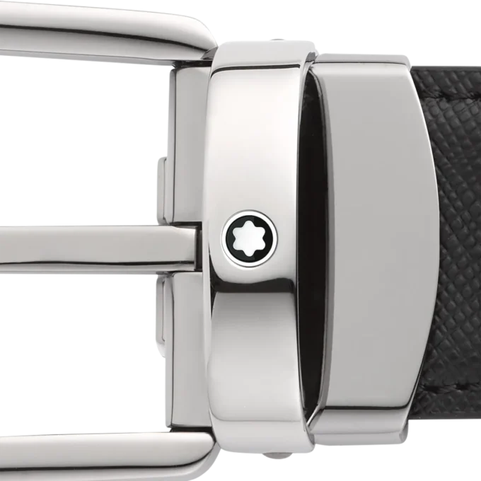 Curea din piele reversibilă cu cataramă în formă de potcoavă, negru/albastru, 30 mm Curea din piele reversibilă cu cataramă în formă de potcoavă, negru/albastru, 30 mm