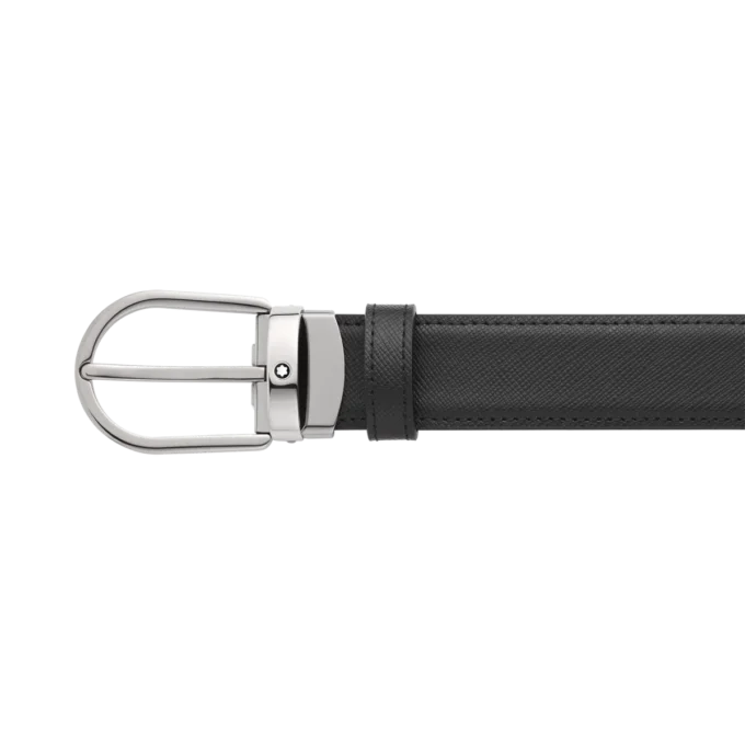 Curea din piele reversibilă cu cataramă în formă de potcoavă, negru/albastru, 30 mm Curea din piele reversibilă cu cataramă în formă de potcoavă, negru/albastru, 30 mm