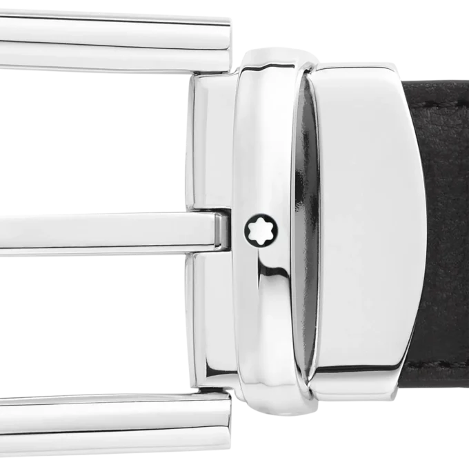 Curea din piele reversibilă cu cataramă în formă de potcoavă, negru/albastru, 30 mm Curea din piele reversibilă cu cataramă în formă de potcoavă, negru/albastru, 30 mm