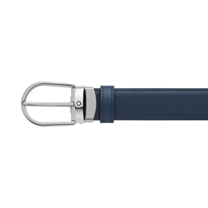 Curea din piele reversibilă cu cataramă în formă de potcoavă, negru/albastru, 30 mm Curea din piele reversibilă cu cataramă în formă de potcoavă, negru/albastru, 30 mm