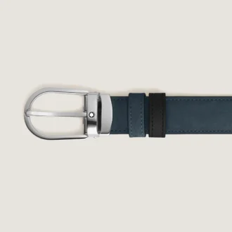 Curea reversibilă din piele albastră/neagră cu cataramă în formă de potcoavă, 30 mm