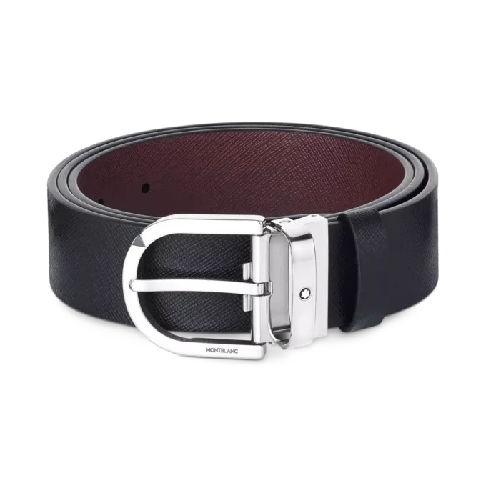 Curea reversibilă din piele cu cataramă Horseshoe imprimată negru/mosto 35 mm Curea reversibilă din piele cu cataramă Horseshoe imprimată negru/mosto 35 mm