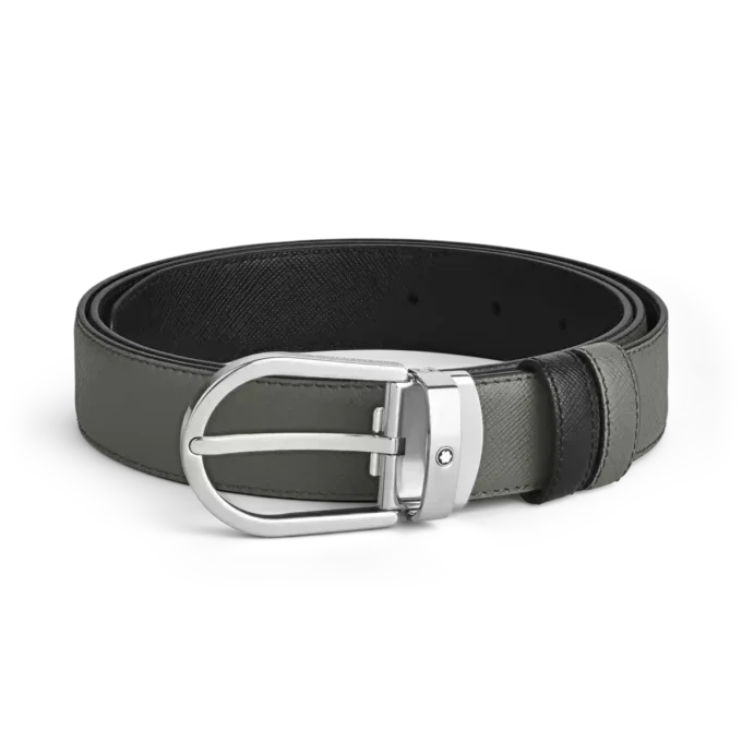 Curea reversibilă din piele cu cataramă în formă de potcoavă, medie/neagră, 30 mm Curea reversibilă din piele cu cataramă în formă de potcoavă, medie/neagră, 30 mm