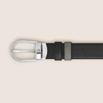 Curea reversibilă din piele cu cataramă în formă de potcoavă, medie/neagră, 30 mm