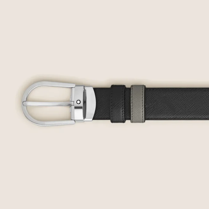Curea reversibilă din piele cu cataramă în formă de potcoavă, medie/neagră, 30 mm Curea reversibilă din piele cu cataramă în formă de potcoavă, medie/neagră, 30 mm