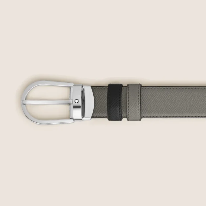 Curea reversibilă din piele cu cataramă în formă de potcoavă, medie/neagră, 30 mm Curea reversibilă din piele cu cataramă în formă de potcoavă, medie/neagră, 30 mm