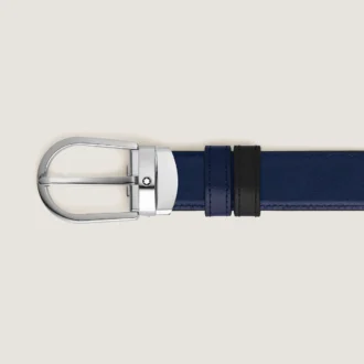 Curea reversibilă din piele cu cataramă în formă de potcoavă, negru/albastru cerneală, 30 mm
