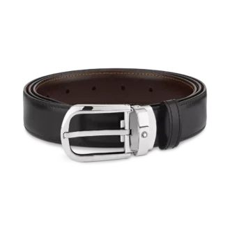 Curea reversibilă din piele cu cataramă în formă de potcoavă, negru/maro, 30 mm