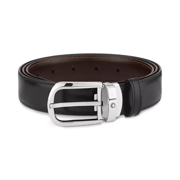 Curea reversibilă din piele cu cataramă în formă de potcoavă, negru/maro, 30 mm Curea reversibilă din piele cu cataramă în formă de potcoavă, negru/maro, 30 mm