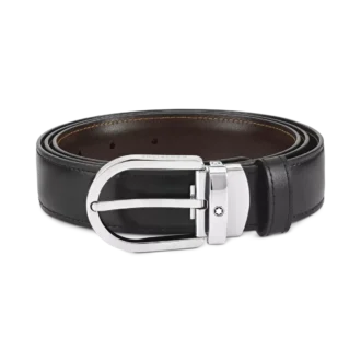 Curea reversibilă din piele cu cataramă în formă de potcoavă, negru/maro, 30 mm