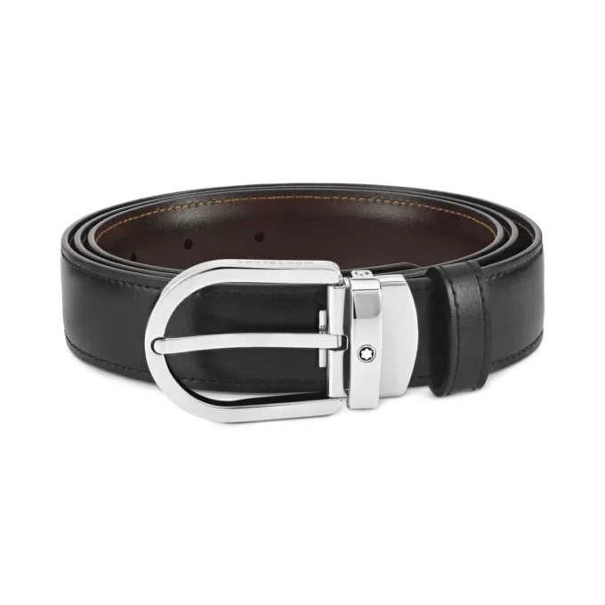 Curea reversibilă din piele cu cataramă în formă de potcoavă, negru/maro, 30 mm Curea reversibilă din piele cu cataramă în formă de potcoavă, negru/maro, 30 mm