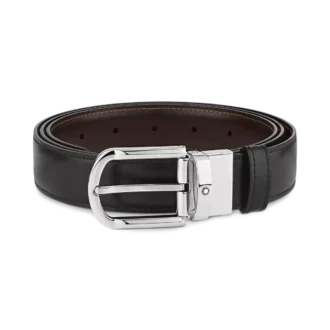 Curea reversibilă din piele cu cataramă în formă de potcoavă, negru/maro, 30 mm