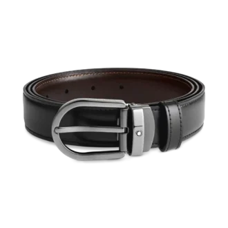 Curea reversibilă din piele cu cataramă în formă de potcoavă, negru/maro, 30 mm
