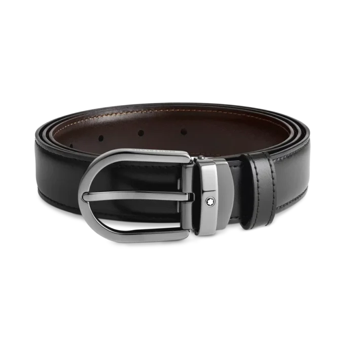 Curea reversibilă din piele cu cataramă în formă de potcoavă, negru/maro, 30 mm Curea reversibilă din piele cu cataramă în formă de potcoavă, negru/maro, 30 mm