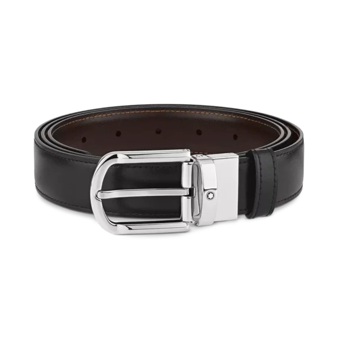 Curea reversibilă din piele cu cataramă în formă de potcoavă, negru/maro, 30 mm Curea reversibilă din piele cu cataramă în formă de potcoavă, negru/maro, 30 mm
