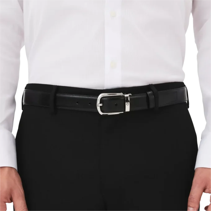 Curea reversibilă din piele cu cataramă în formă de potcoavă, negru/maro, 30 mm Curea reversibilă din piele cu cataramă în formă de potcoavă, negru/maro, 30 mm