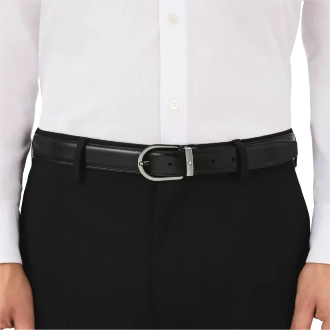 Curea reversibilă din piele cu cataramă în formă de potcoavă, negru/maro, 30 mm Curea reversibilă din piele cu cataramă în formă de potcoavă, negru/maro, 30 mm