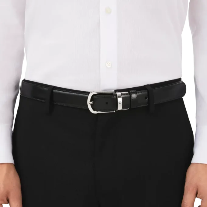 Curea reversibilă din piele cu cataramă în formă de potcoavă, negru/maro, 30 mm Curea reversibilă din piele cu cataramă în formă de potcoavă, negru/maro, 30 mm