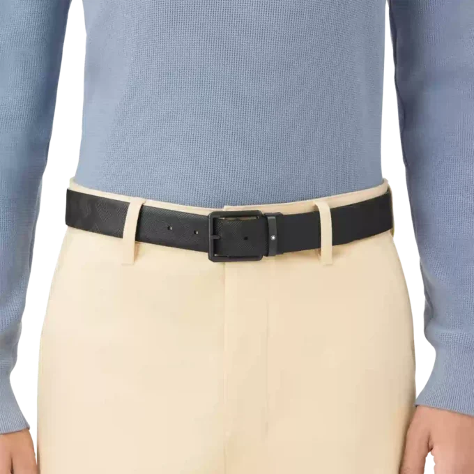Curea reversibilă din piele imprimată negru/negru simplu, 35 mm Curea reversibilă din piele imprimată negru/negru simplu, 35 mm