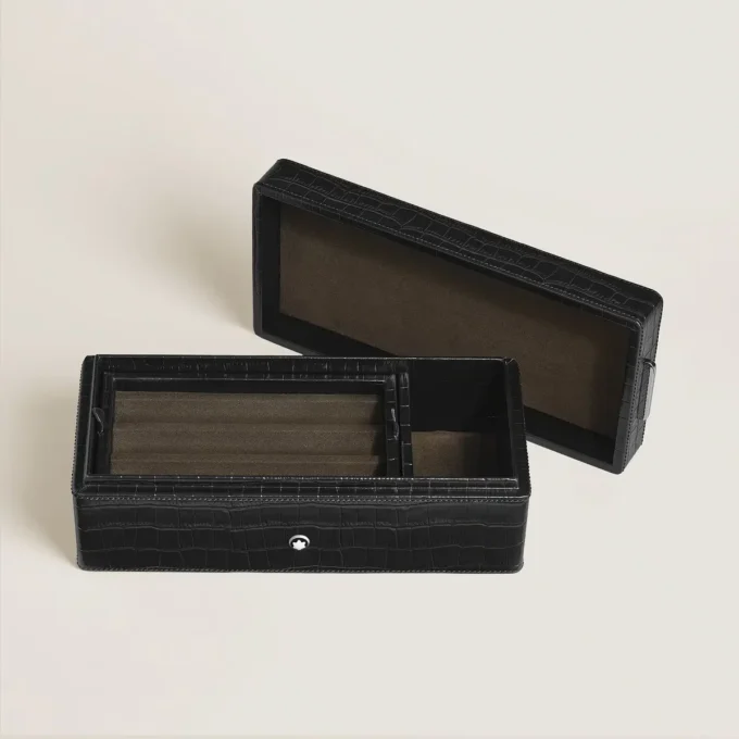 Cutie pentru stilouri, piele cu imprimeu croco, negru Cutie pentru stilouri, piele cu imprimeu croco, negru