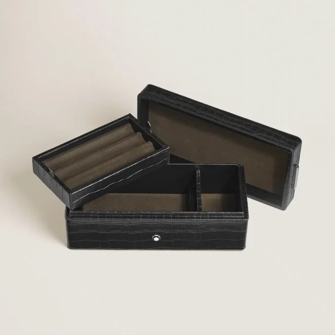 Cutie pentru stilouri, piele cu imprimeu croco, negru Cutie pentru stilouri, piele cu imprimeu croco, negru