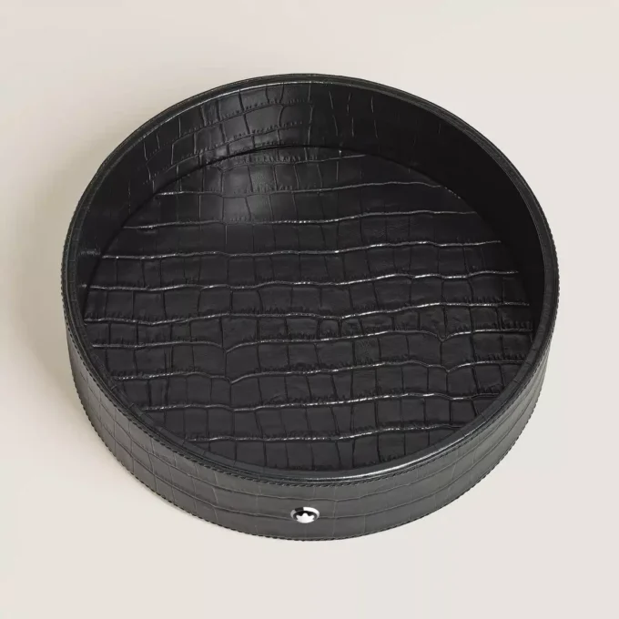 Tavă de birou mare, piele cu imprimeu croco, negru Tavă de birou mare, piele cu imprimeu croco, negru