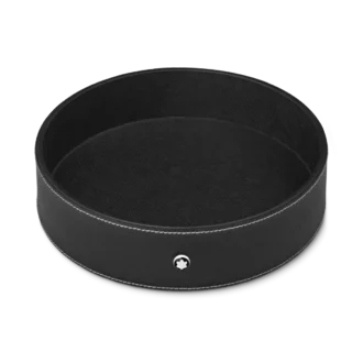 Tavă rotundă de birou din piele neagră (mare)