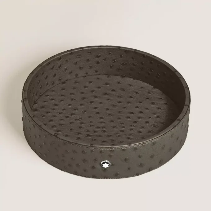 Tavă rotundă mare de birou din piele cu imprimeu de struț Tavă rotundă mare de birou din piele cu imprimeu de struț