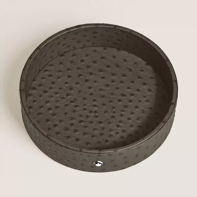 Tavă rotundă mare de birou din piele cu imprimeu de struț Tavă rotundă mare de birou din piele cu imprimeu de struț