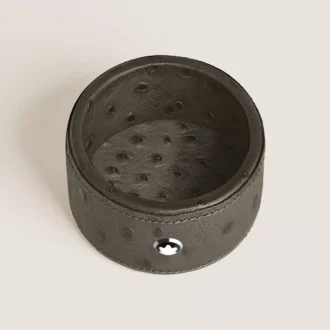 Tavă rotundă mică de birou din piele cu imprimeu de struț
